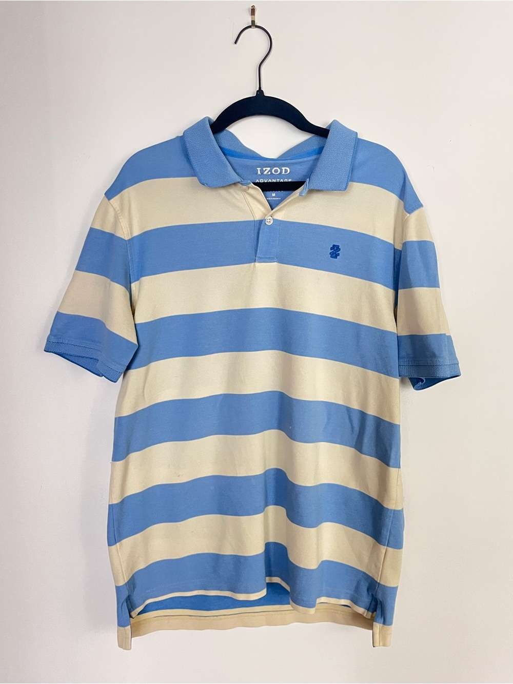 IZOD Men's Blue and Cream Stripe Polo Shirt Size M